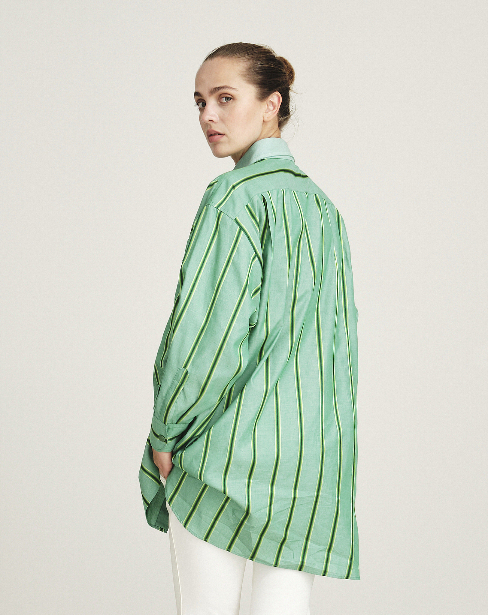 Etro - Oversized Embridered Green Striped Cotton And Silk Blend Shirt IT38